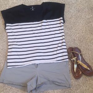 New York and Company cap sleeve navy and white top